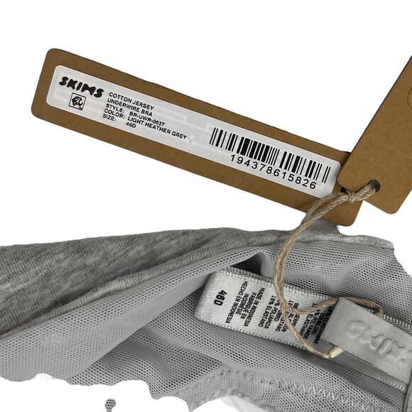 SKIMS Cotton Jersey Underwire T-Shirt Bra Light Heather Grey Size 46D NEW - Picture 6 of 7